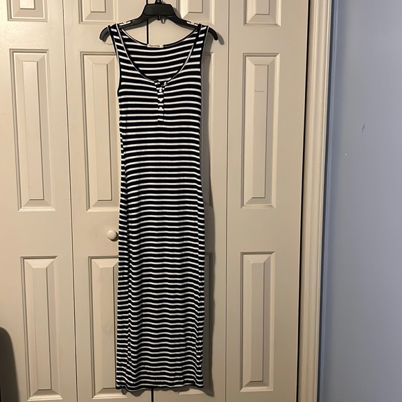 Navy and White Striped Maxi Dress - Picture 1 of 2